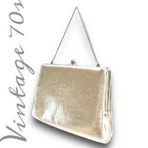 Evening Bag VTG 70s in Shimmery Silver to Gold Clutch or Shoulder Bag 7x9”